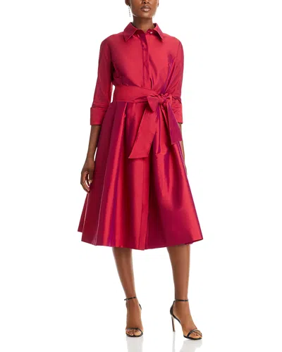 Teri Jon By Rickie Freeman Taffeta Shirt Dress In Cherry