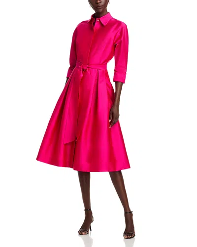 Teri Jon By Rickie Freeman Taffeta Shirt Dress In Hot Pink