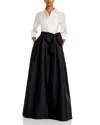 Teri Jon Collared Taffeta Ball Gown In Black White