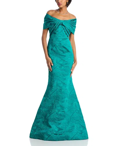 Teri Jon By Rickie Freeman Textured Mermaid Gown In Blue