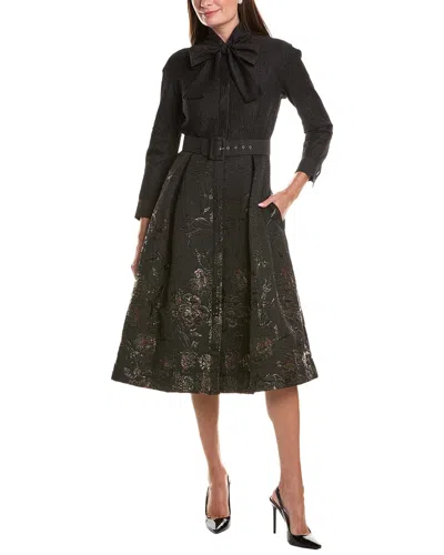 Teri Jon Textured Metallic Jacquard Floral Bow Neck Midi In Black