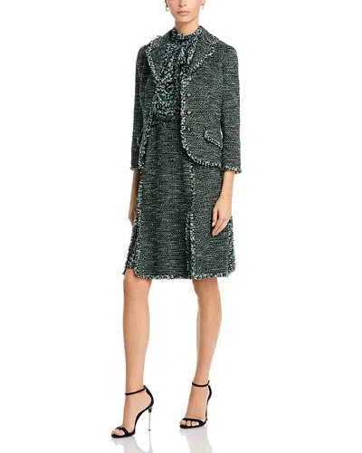 Teri Jon By Rickie Freeman Tweed Chiffon Tie Neck Jacket & Dress Set In Multi