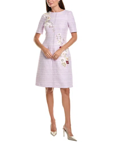 Teri Jon By Rickie Freeman Tweed Floral Applique Sheath Dress In Purple
