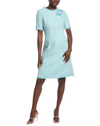 Teri Jon By Rickie Freeman Tweed Fringe Sheath Dress In Blue