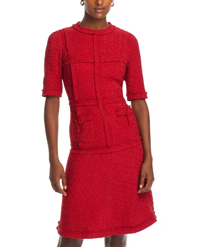 Teri Jon By Rickie Freeman Tweed Geo Stripe Dress In Red