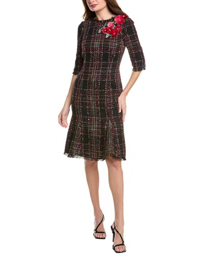 Teri Jon By Rickie Freeman Tweed Godet Dress In Black