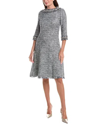 Teri Jon By Rickie Freeman Tweed Jewel Trim A-line Dress In Gray