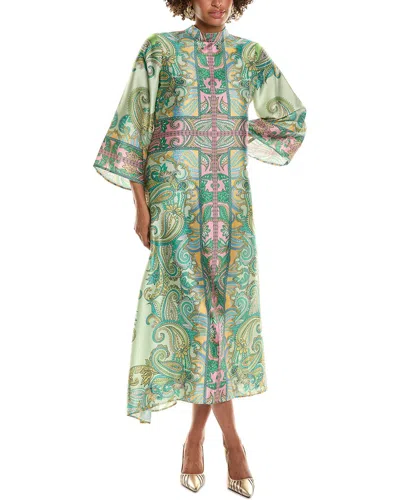 Teri Jon By Rickie Freeman Twill Mock Neck Paisley Maxi Dress In Green