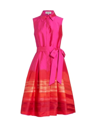 Teri Jon By Rickie Freeman Women's Belted Jacquard Cocktail Dress In Hot Pink Multi