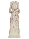 Teri Jon Women's Chiffon Floral Tie-waist Gown In Ivory Multi
