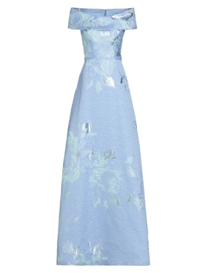 Teri Jon Women's Floral Off-the-shoulder Gown In Periwinkle