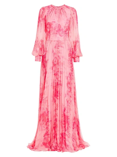 Teri Jon By Rickie Freeman Women's Floral Pleated Gown In Pink Multi