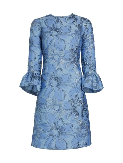 Teri Jon Metallic Jacquard A-line Dress In Sky Blue