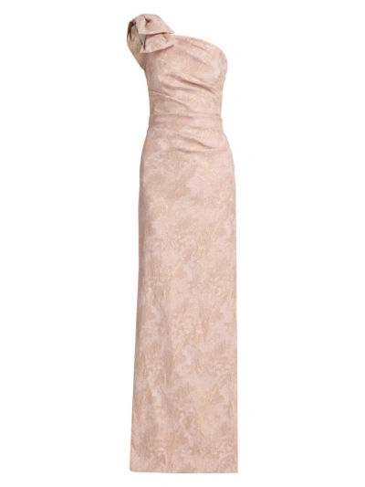 Teri Jon By Rickie Freeman Women's Metallic Jacquard One-shoulder Column Gown In Pink Gold