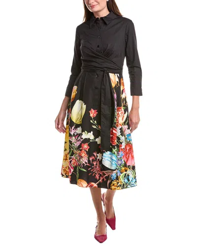 Teri Jon By Rickie Freeman Wrap Tie Waist Shirtdress In Black