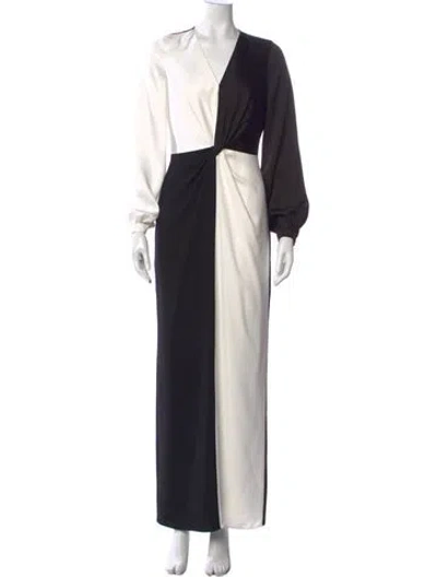 Pre-owned Teri Jon Colorblock Pattern Long Dress In Black