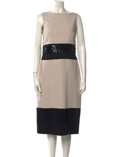 Pre-owned Teri Jon Colorblock Pattern Midi Length Dress In Neutral