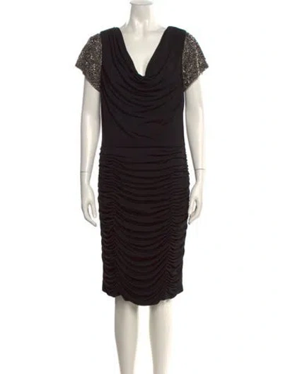 Pre-owned Teri Jon Cowl Neck Knee-length Dress In Black
