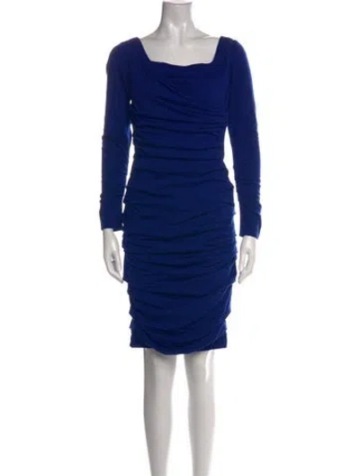 Pre-owned Teri Jon Cowl Neck Knee-length Dress In Blue