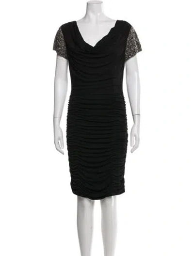 Pre-owned Teri Jon Cowl Neck Knee-length Dress In Blue