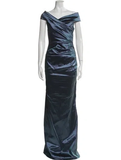Pre-owned Teri Jon Cowl Neck Long Dress In Blue