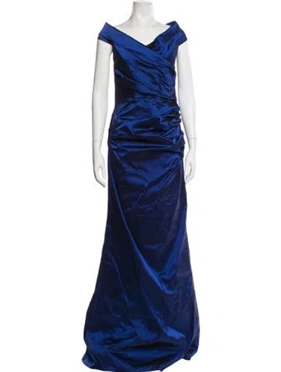 Pre-owned Teri Jon Cowl Neck Long Dress In Blue