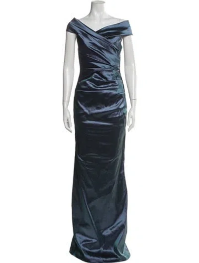 Pre-owned Teri Jon Cowl Neck Long Dress In Blue