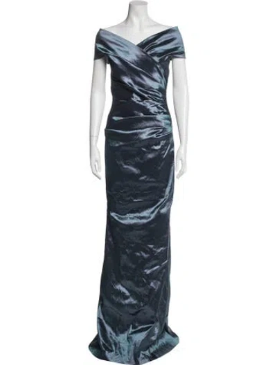 Pre-owned Teri Jon Cowl Neck Long Dress In Blue