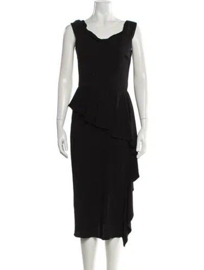 Pre-owned Teri Jon Cowl Neck Midi Length Dress In Black