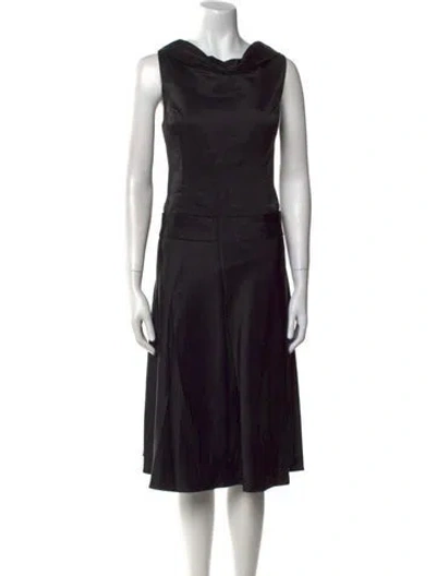Pre-owned Teri Jon Cowl Neck Midi Length Dress In Black