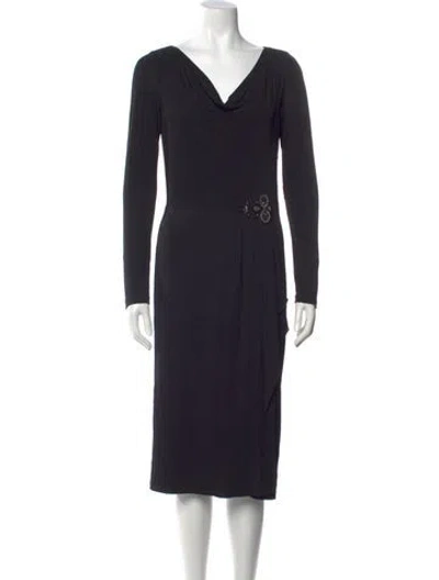 Pre-owned Teri Jon Cowl Neck Midi Length Dress In Blue