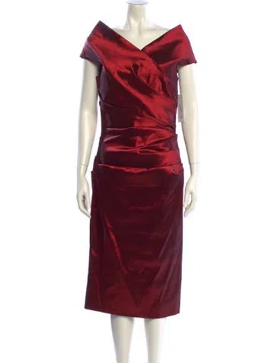 Pre-owned Teri Jon Cowl Neck Midi Length Dress In Burgundy