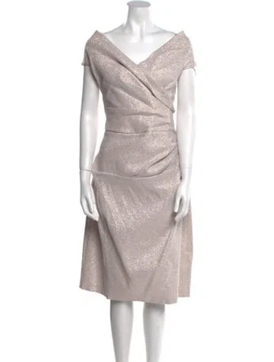 Pre-owned Teri Jon Cowl Neck Midi Length Dress In Neutral