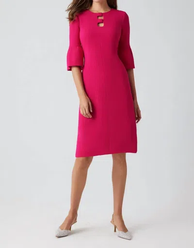 Teri Jon Crepe Keyhole Chest Flounce Cuff Dress In Hot Pink