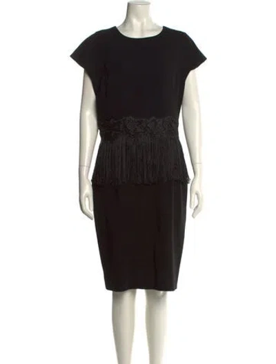 Pre-owned Teri Jon Crew Neck Knee-length Dress In Black