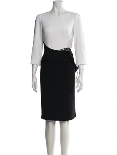 Pre-owned Teri Jon Crew Neck Knee-length Dress In Black
