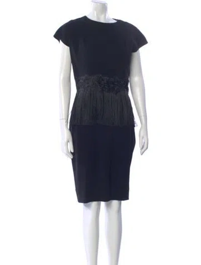 Pre-owned Teri Jon Crew Neck Knee-length Dress In Blue