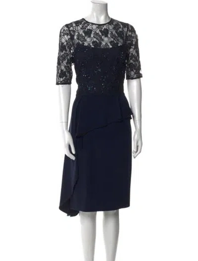 Pre-owned Teri Jon Crew Neck Knee-length Dress In Blue