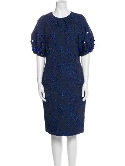 Pre-owned Teri Jon Crew Neck Knee-length Dress In Blue