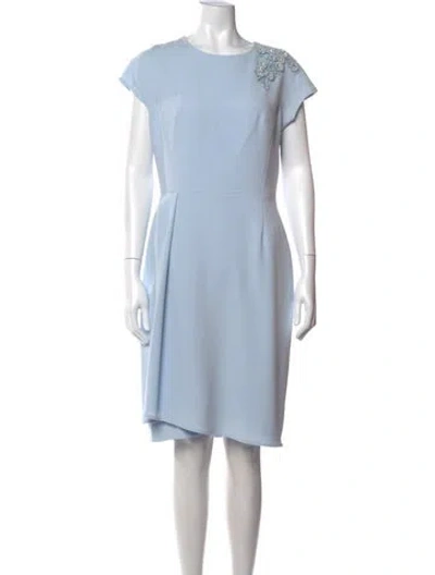 Pre-owned Teri Jon Crew Neck Knee-length Dress In Blue