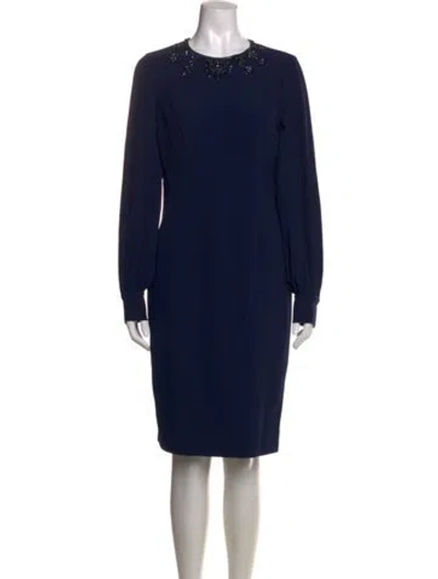 Pre-owned Teri Jon Crew Neck Knee-length Dress In Blue