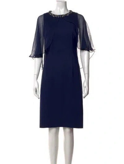Pre-owned Teri Jon Crew Neck Knee-length Dress In Blue