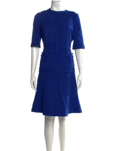 Pre-owned Teri Jon Crew Neck Knee-length Dress In Blue