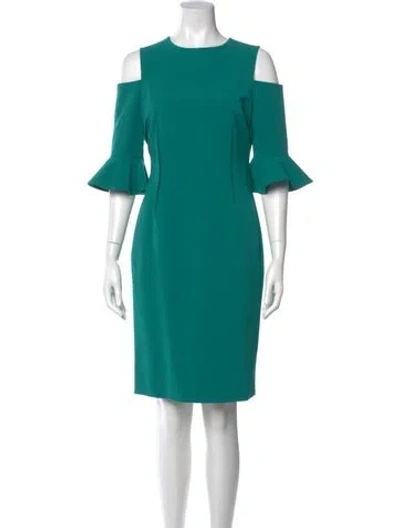 Pre-owned Teri Jon Crew Neck Knee-length Dress In Green