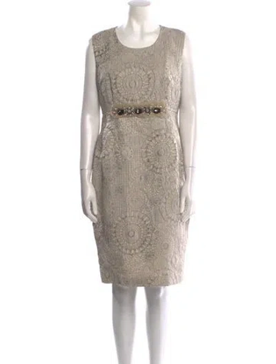 Pre-owned Teri Jon Crew Neck Knee-length Dress In Neutral