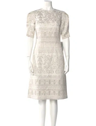 Pre-owned Teri Jon Crew Neck Knee-length Dress In Neutral