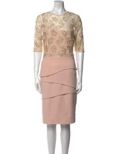 Pre-owned Teri Jon Crew Neck Knee-length Dress In Pink