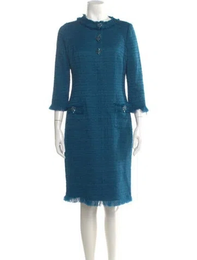 Pre-owned Teri Jon Crew Neck Knee-length Dress W/ Tags In Blue