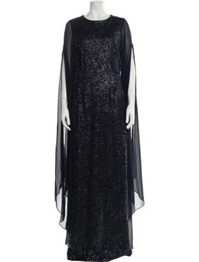 Pre-owned Teri Jon Crew Neck Long Dress In Blue