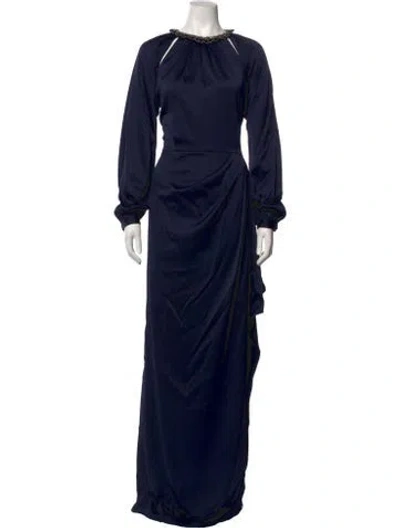 Pre-owned Teri Jon Crew Neck Long Dress In Blue